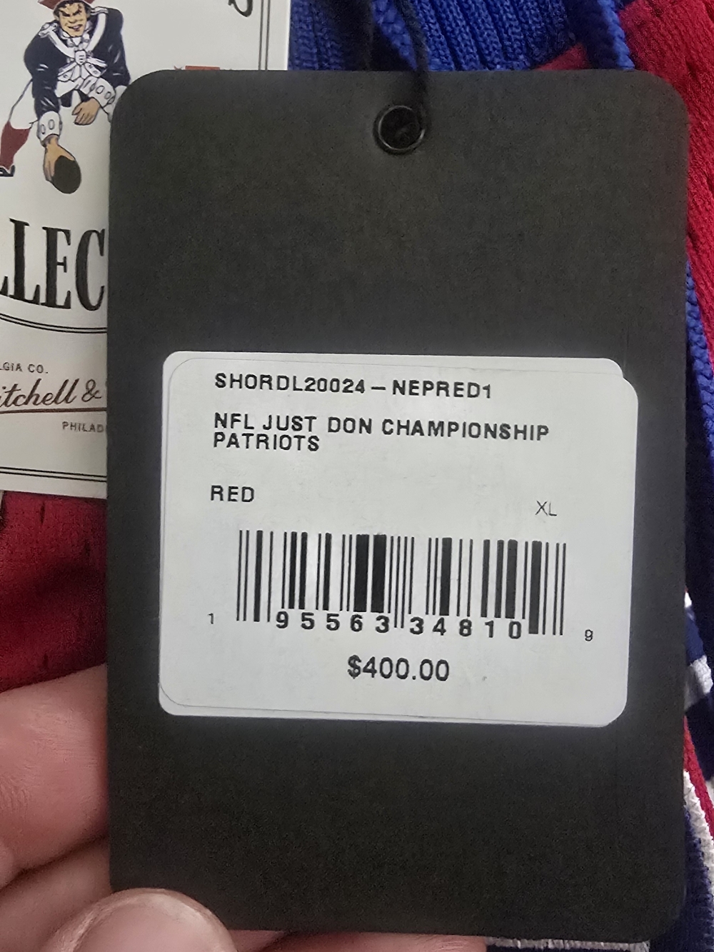Just Don, Mitchell and Ness,Red Patriots, Athletic Shorts with Blue Waistband - Picture 4 of 4